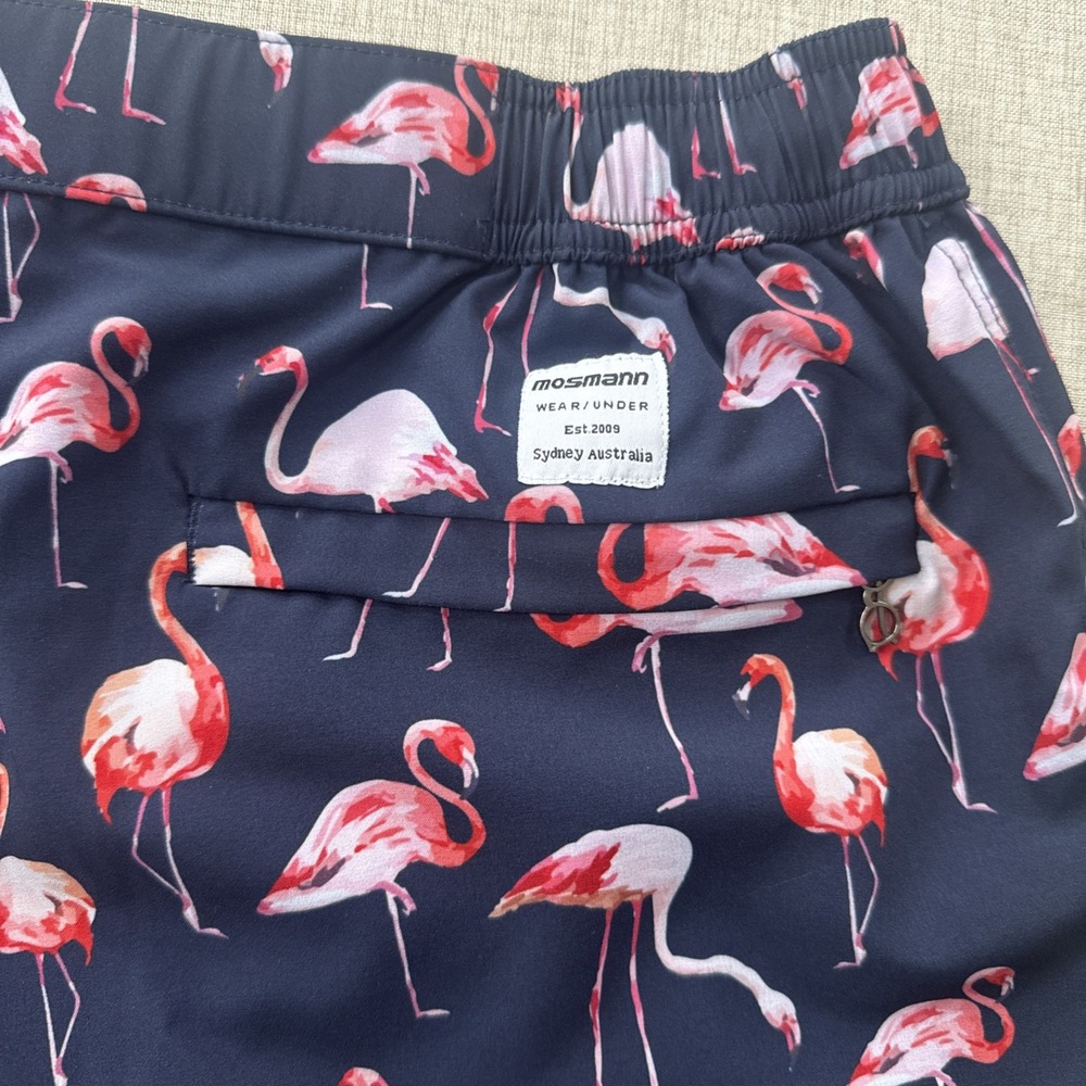 Mosmann Australia Swim Trunks Men's Medium Navy Pink Flamingo Beach Pool Resort - Picture 5 of 9